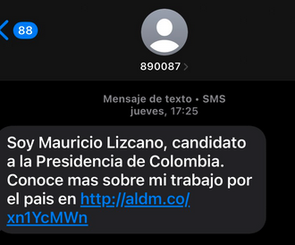 Mensaje de campaña política no solicitado de Mauricio Lizcano