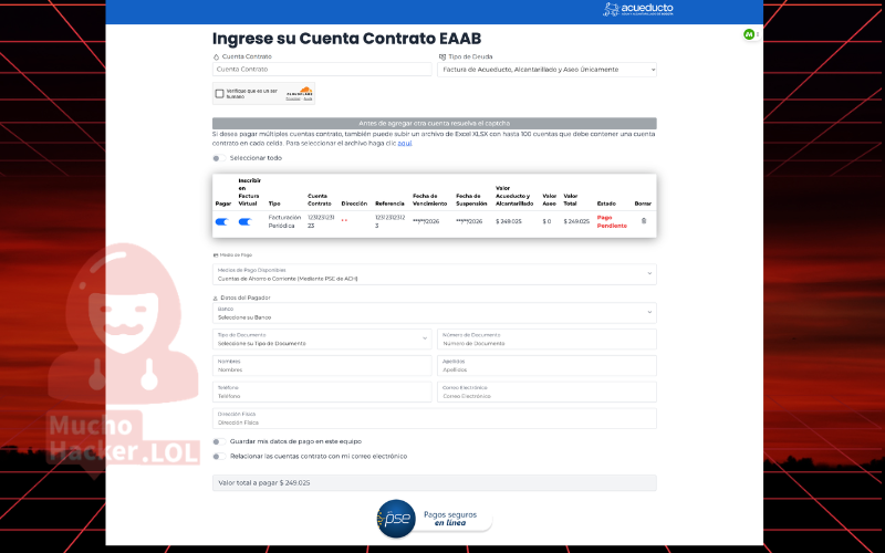 Formulario fraudulento solicitando datos personales y bancarios