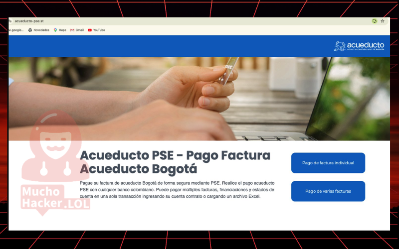 Portal falso que suplanta al Acueducto de Bogotá