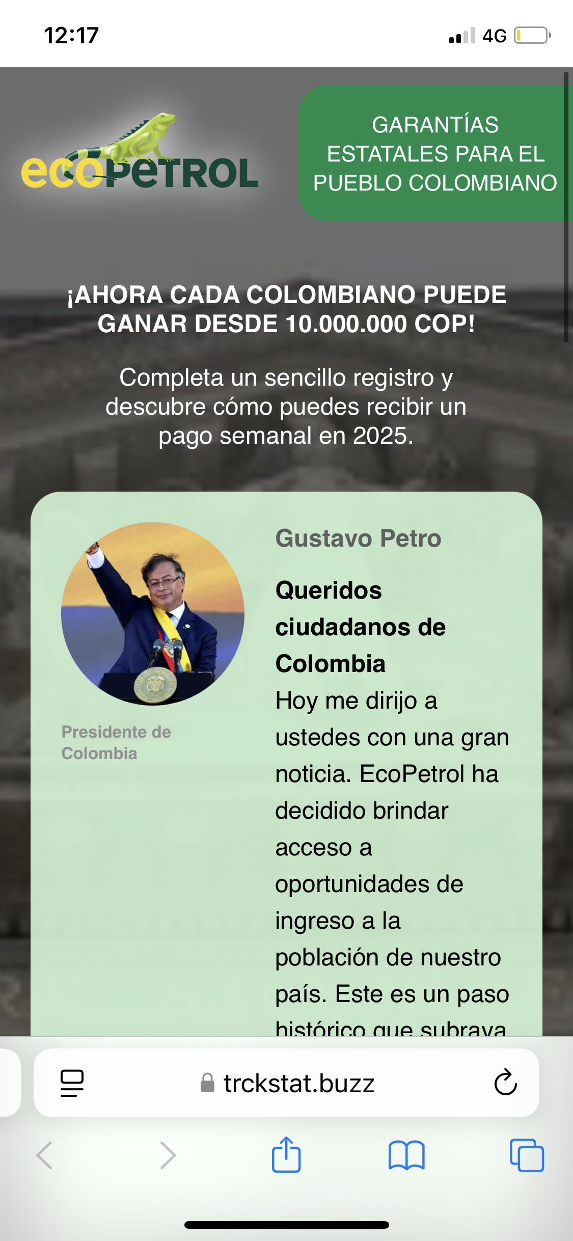 Anuncio falso de Ecopetrol con imagen de Gustavo Petro