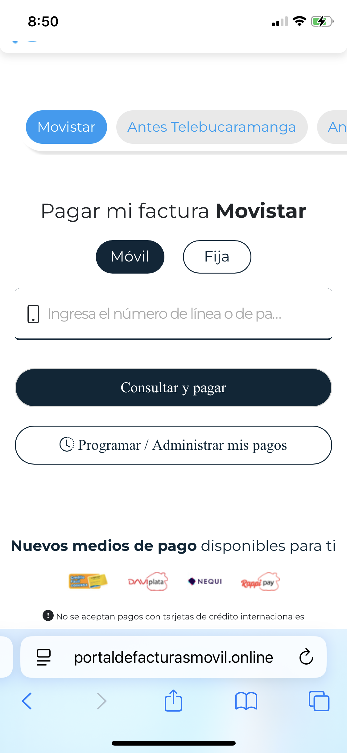 Portal falso de Movistar