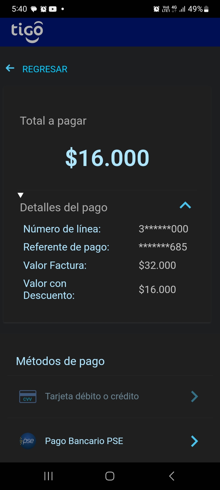 Detalles de pago falsos con supuesto descuento