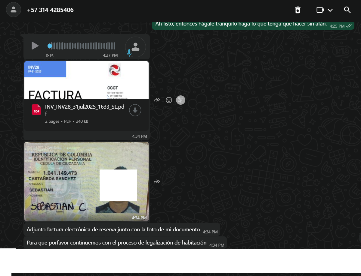 Factura falsa y documento de identidad presentados por el estafador