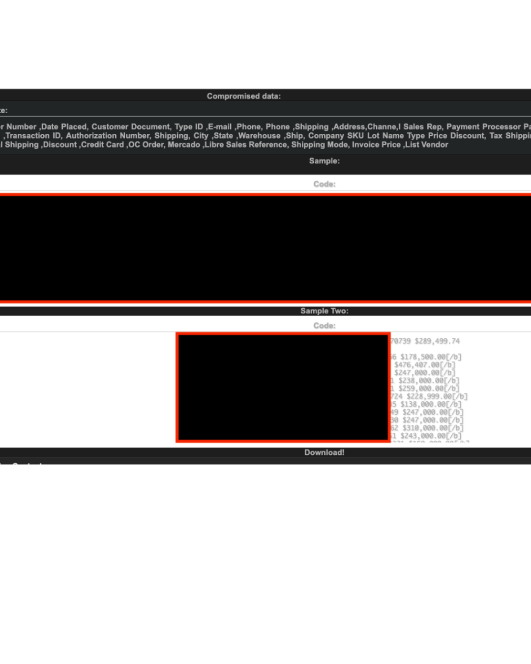 Detalles de la información filtrada a la venta
