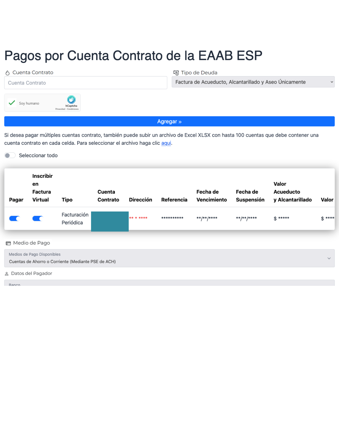 Página para ingresar los datos de la cuenta falsa