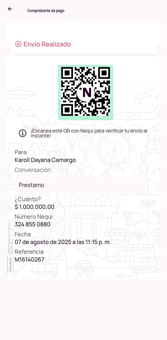 Comprobante falso de Nequi mostrando un supuesto envío de $1.000.000