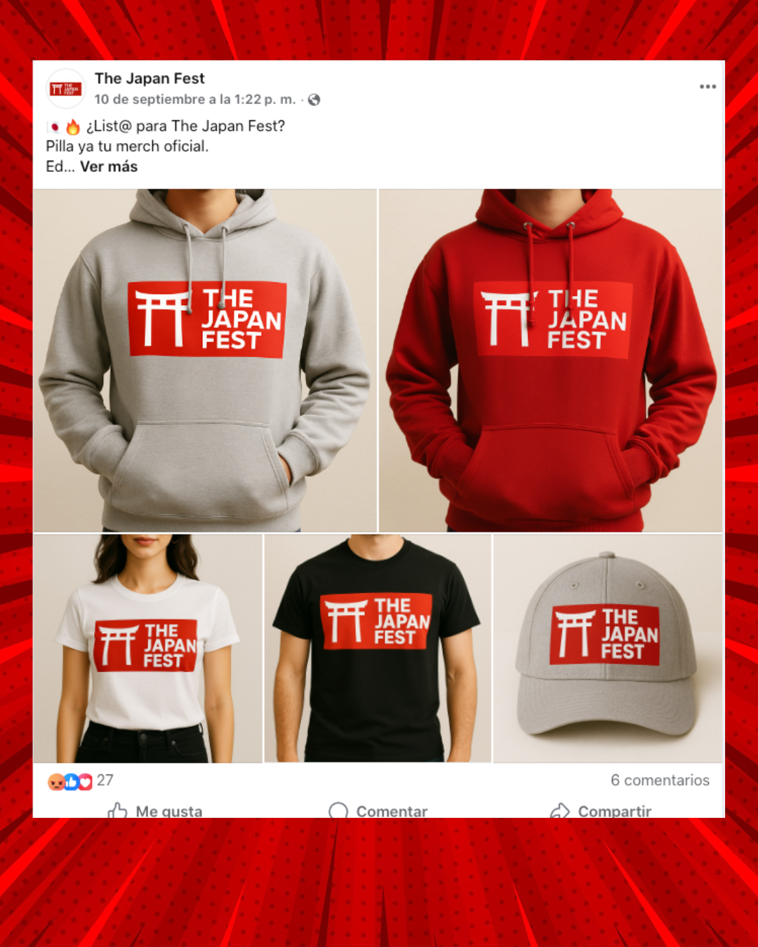 Anuncio en Facebook promocionando The Japan Fest con venta de mercancía oficial