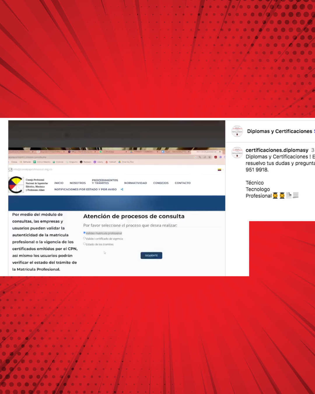 Página de Instagram ofreciendo diplomas y certificaciones falsas