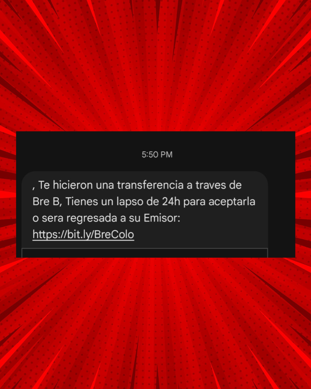 Mensaje de texto falso sobre transferencia bancaria