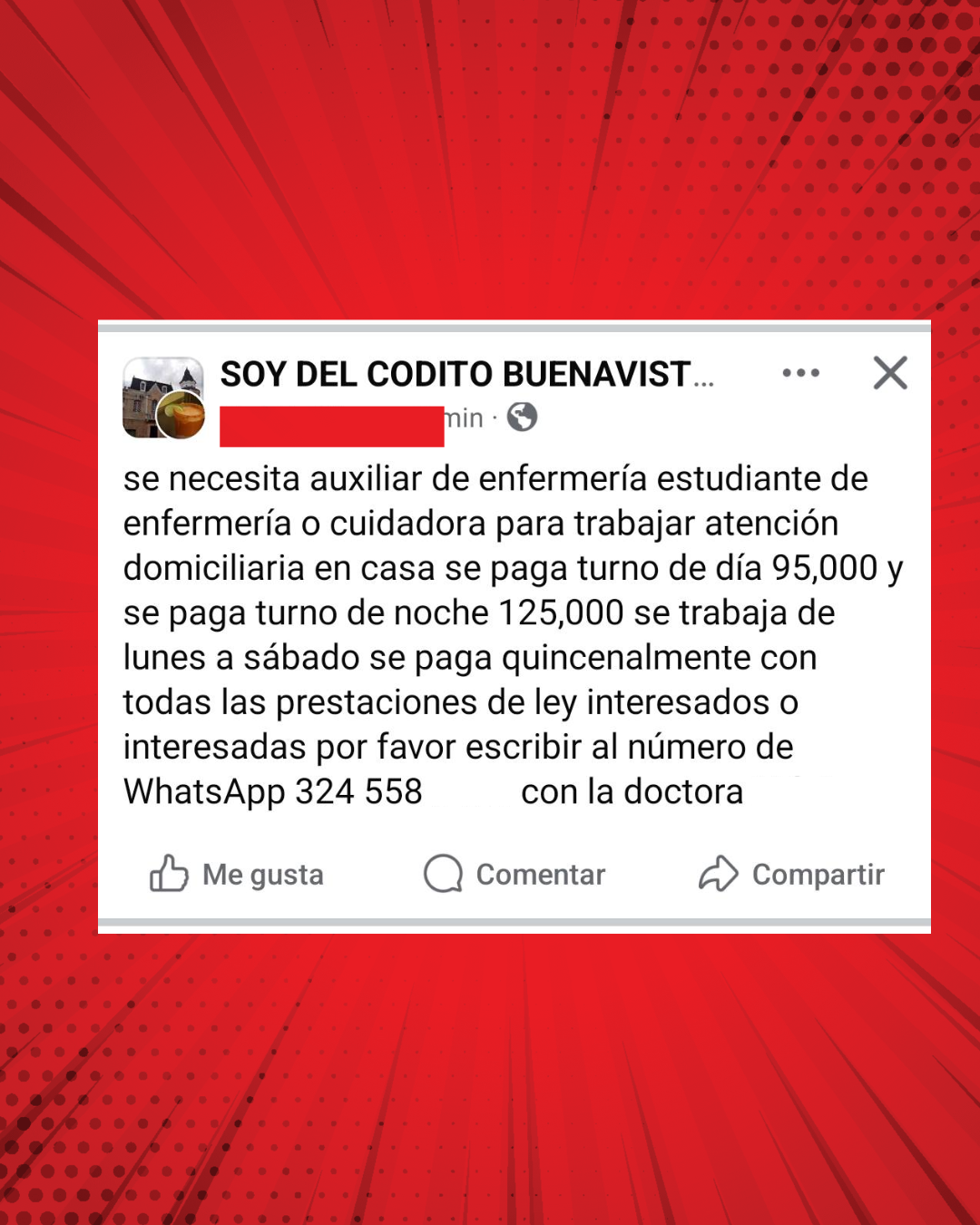 Segundo anuncio falso solicitando auxiliares de enfermería con o sin experiencia