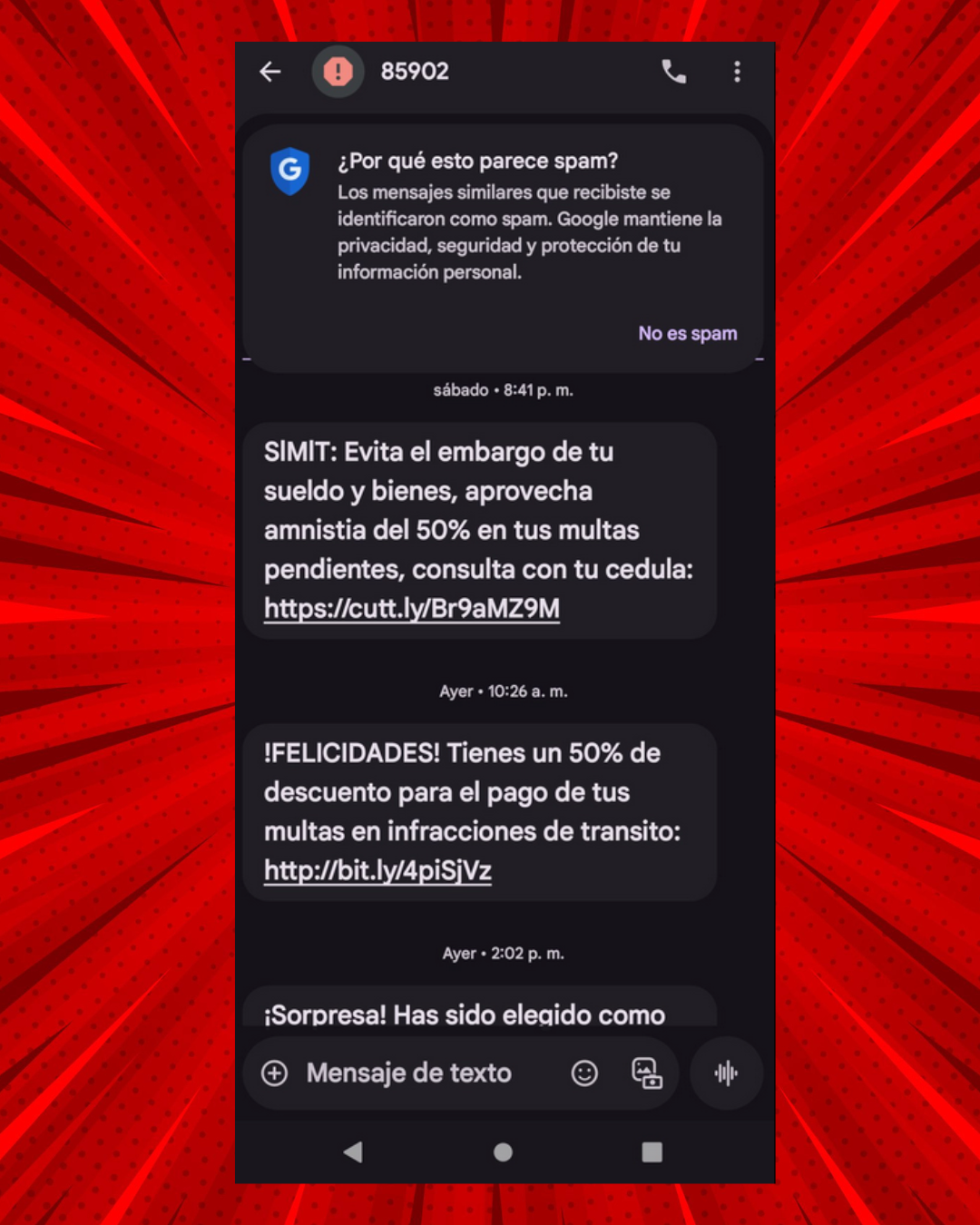 Mensaje falso de Banco Bogotá desde código 85902