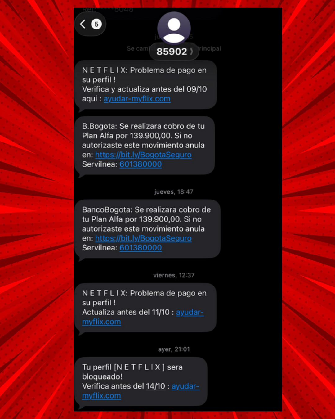 Mensaje falso de Netflix desde código 85902