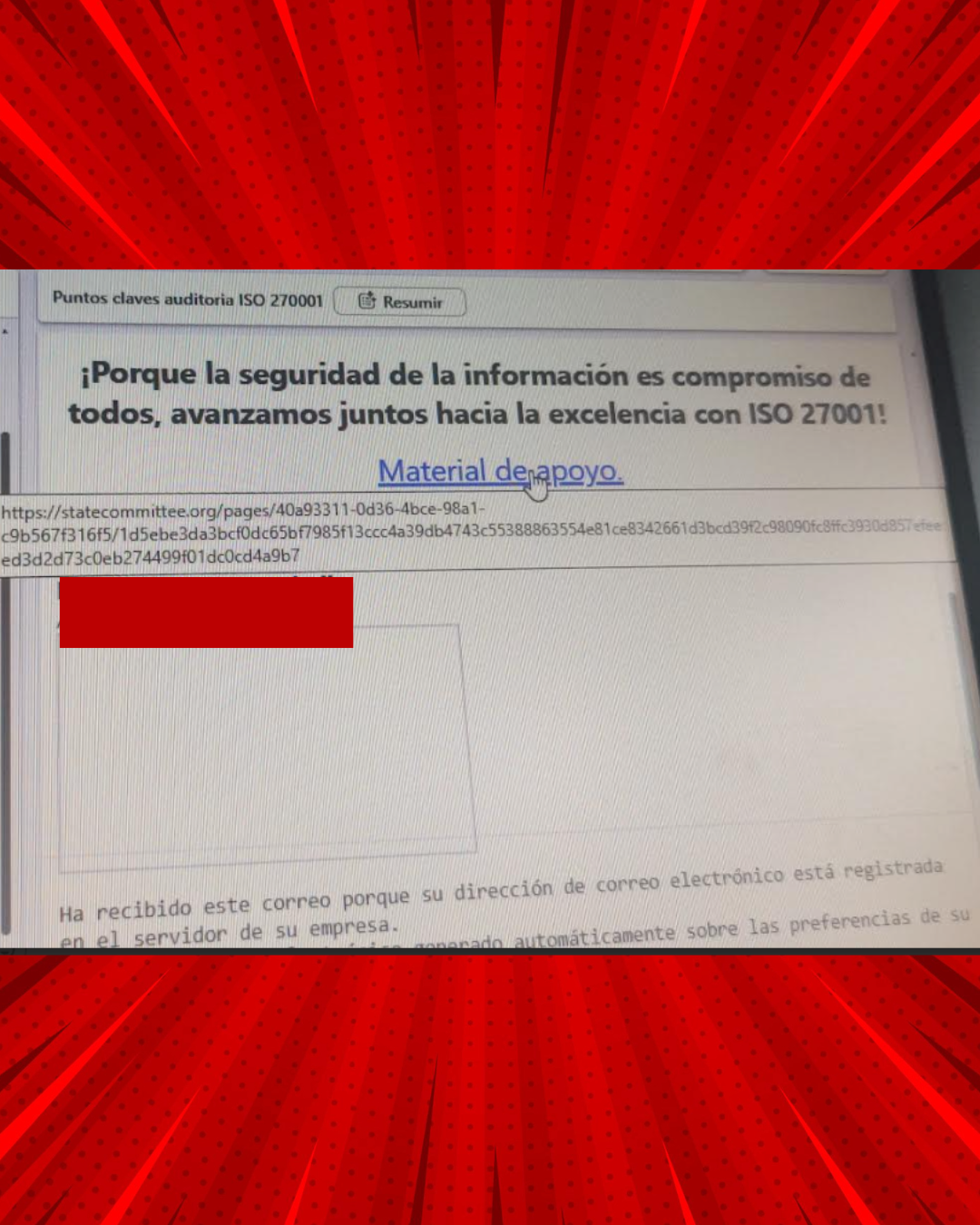 Correo electrónico falso sobre auditoría ISO 27001