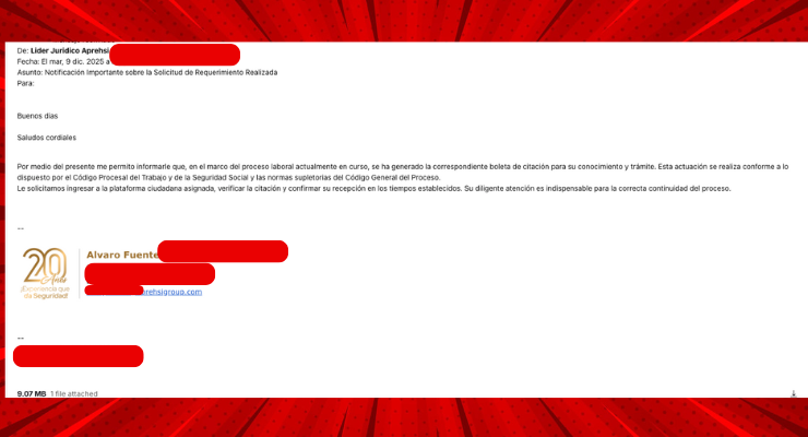 Captura de pantalla del portal falso de la Fiscalía General de la Nación, sitio web fraudulento.
