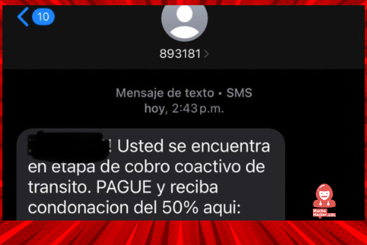 Captura de un mensaje de texto fraudulento que promete descuentos en sanciones del SIMIT, con un enlace sospechoso.
