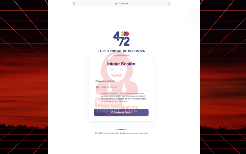 Portal falso my.472luro.lat que imita a la red postal de Colombia