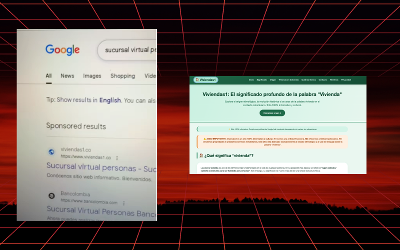 Captura de campaña fraudulenta que suplanta a Bancolombia mediante anuncios en Google