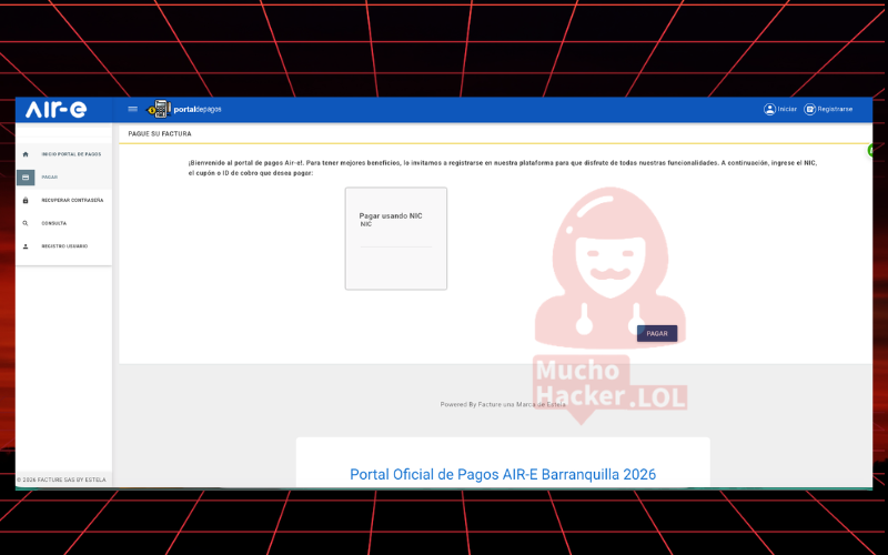 Portal falso de pagos AIR-E — pantalla principal