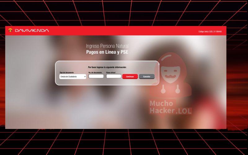 Redirección a portal bancario falso suplantando a Davivienda
