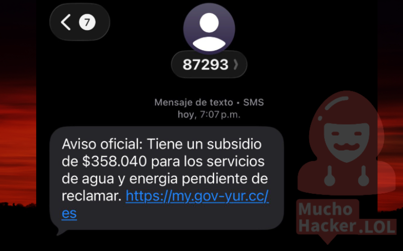 Mensaje de texto fraudulento ofreciendo subsidio de agua y energía