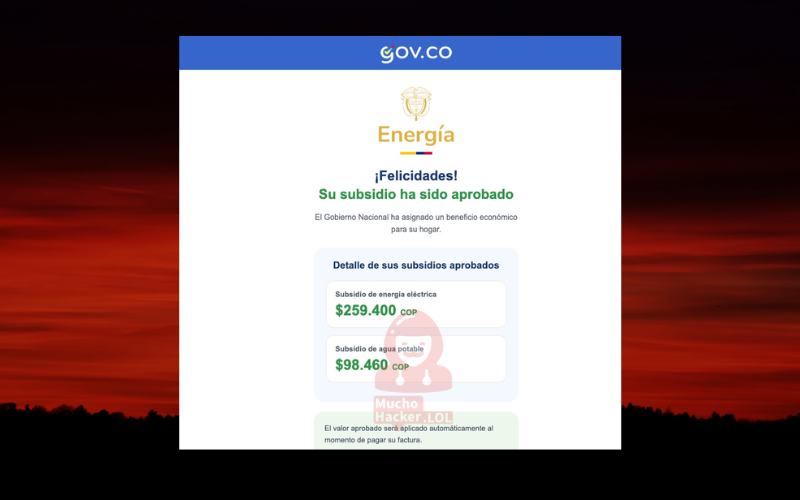Portal falso simulando subsidio aprobado de agua potable